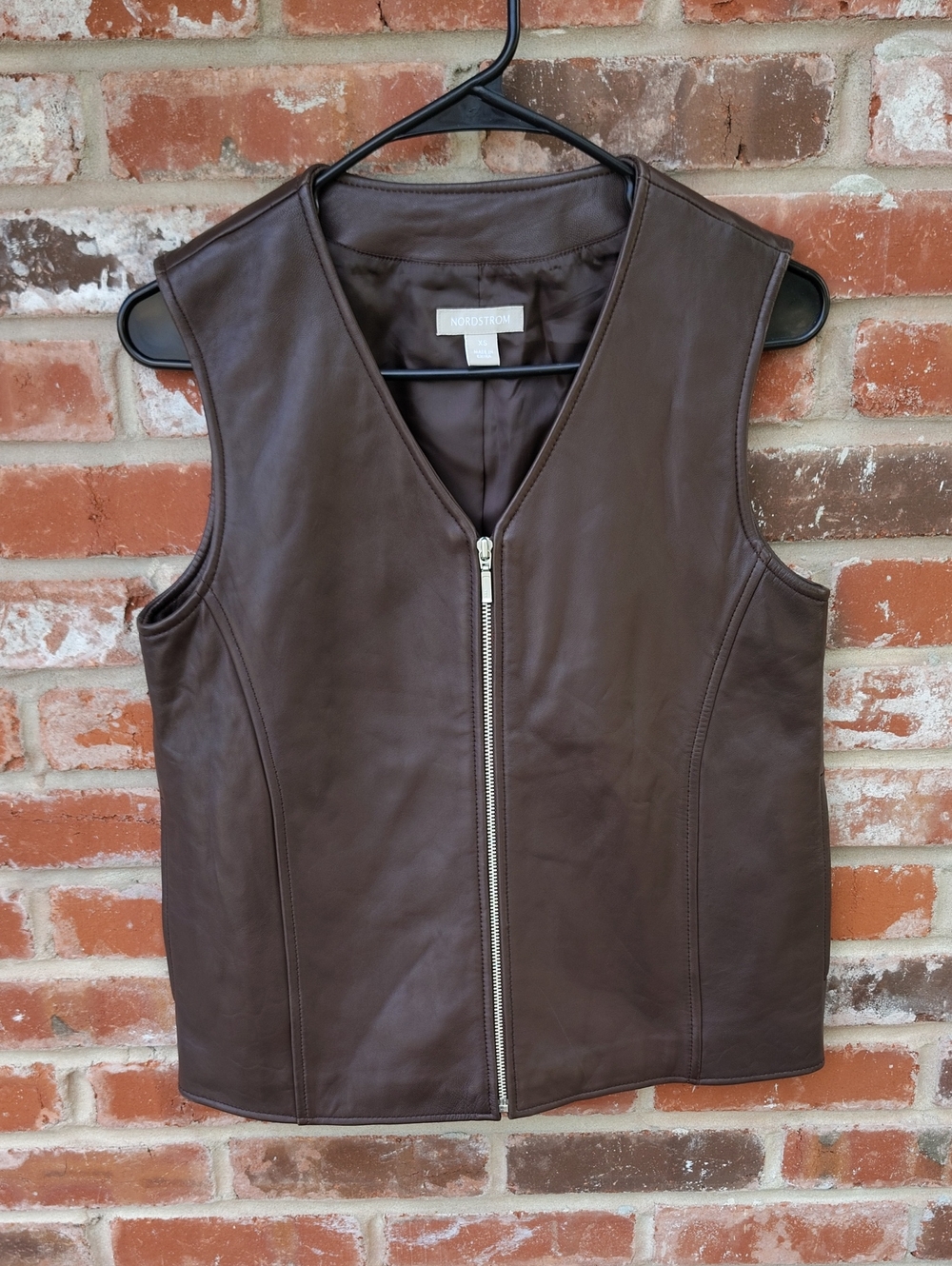 Nordstrom Lambskin Soft Leather Full Zip Vest Jacket Size XS Brown Grunge Biker - Picture 5 of 13